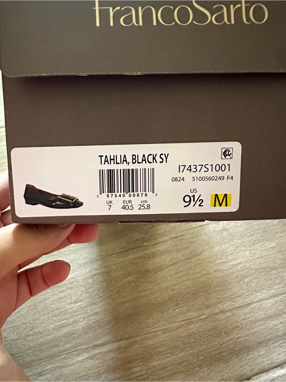 Franco Sarto Black Patent Flats with Gold Buckle